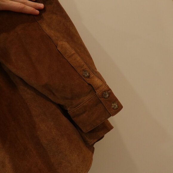 VINTAGE lord taylor suede leather shirt jacket button tan L western equestrian - Picture 8 of 12